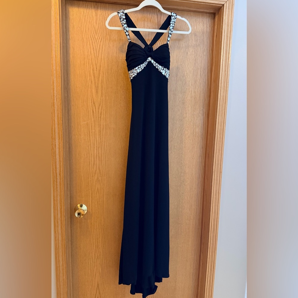 PromGirl Black Maxi Dress with Silver Detailing